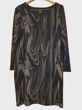 Michael Tyler Black Long-Sleeve Swirl Pattern Dress With Stretch Size XL